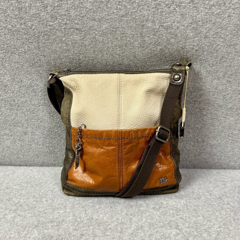 The Sak Crossbody Bag Womens Small Tri-Color Colorblock Brown Cream Zip